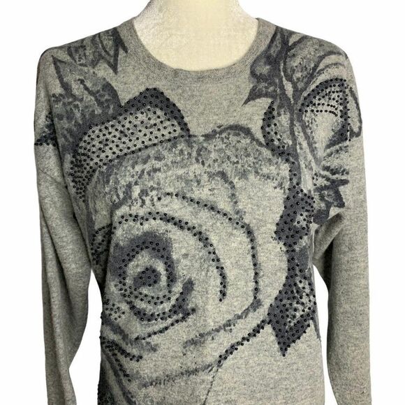 Vintage Lambswool Angora Beaded Sweater M Grey - Picture 1 of 8